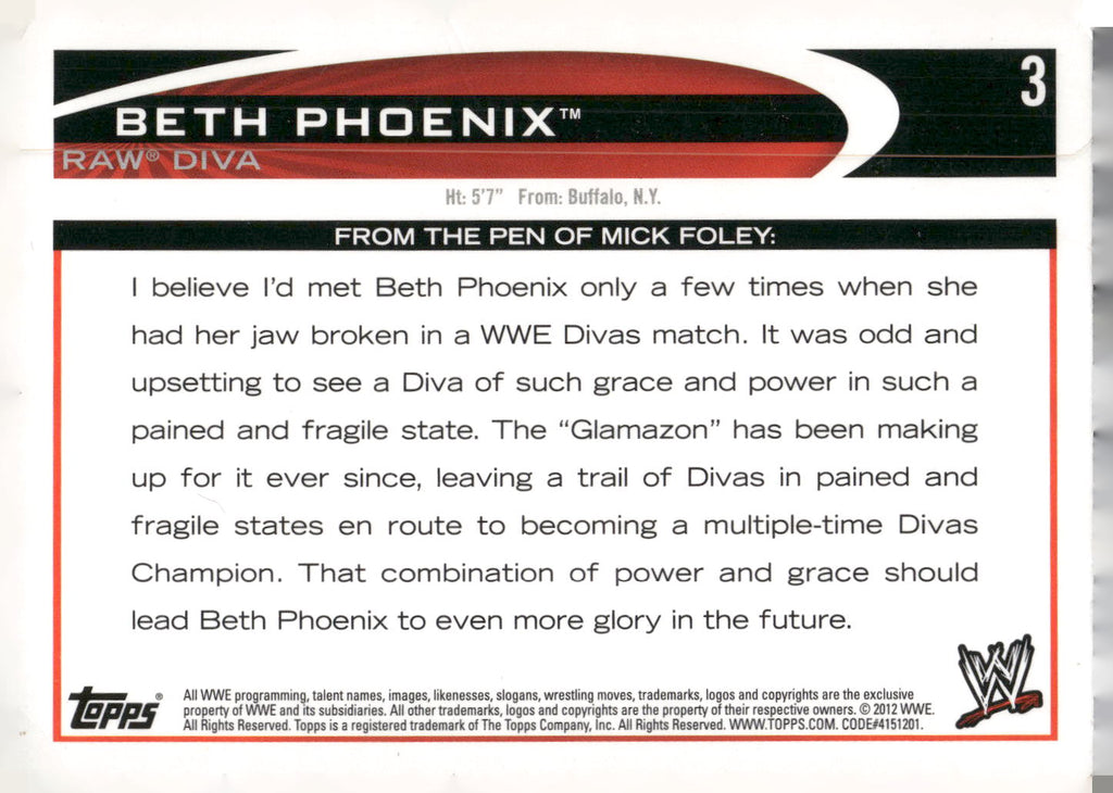 2012 Topps WWE #3 Beth Phoenix