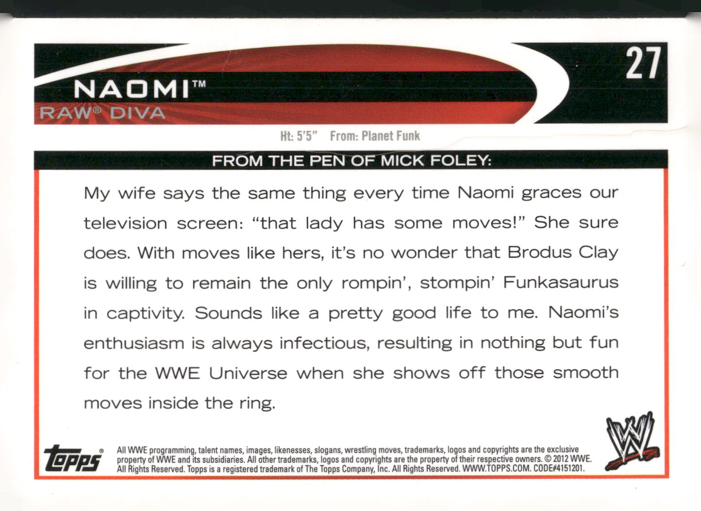 2012 Topps WWE #27 Naomi