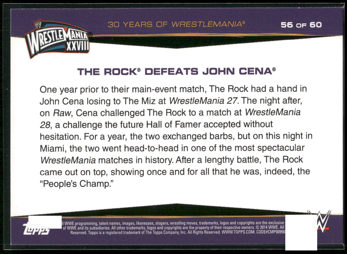 2014 Topps WWE Road to Wrestlemania #56 The Rock Defeats John Cena