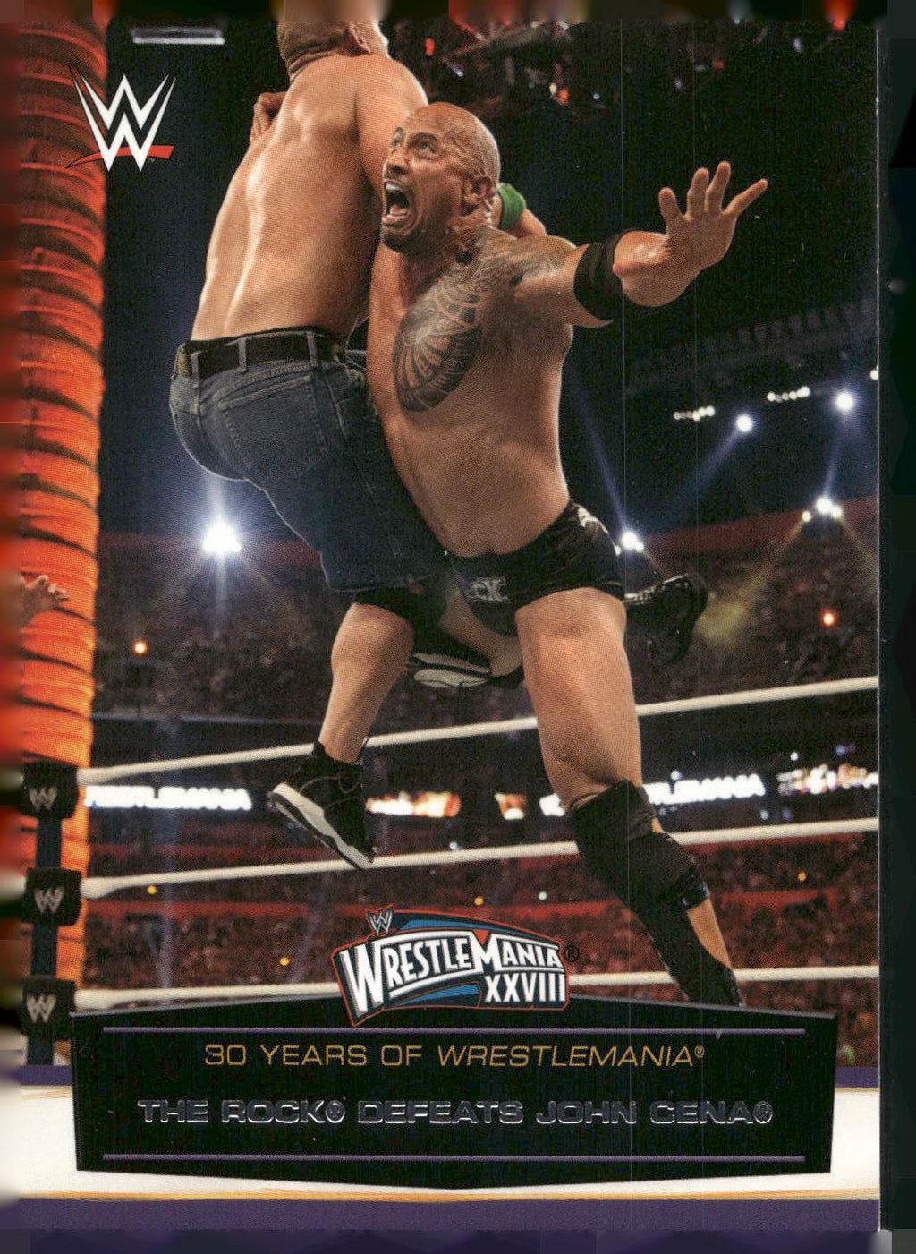 2014 Topps WWE Road to Wrestlemania #56 The Rock Defeats John Cena