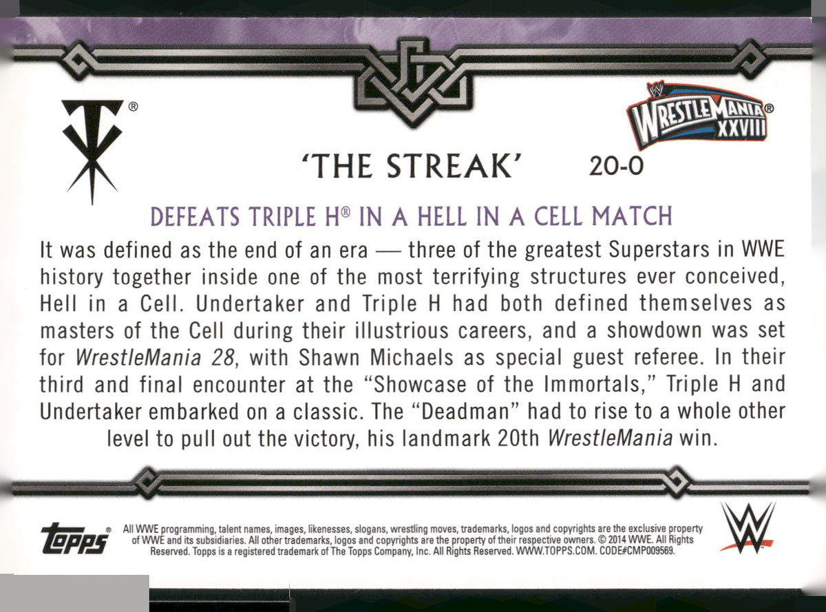 2014 Topps WWE Road to Wrestlemania #20-0 Undertaker Defeats Triple H