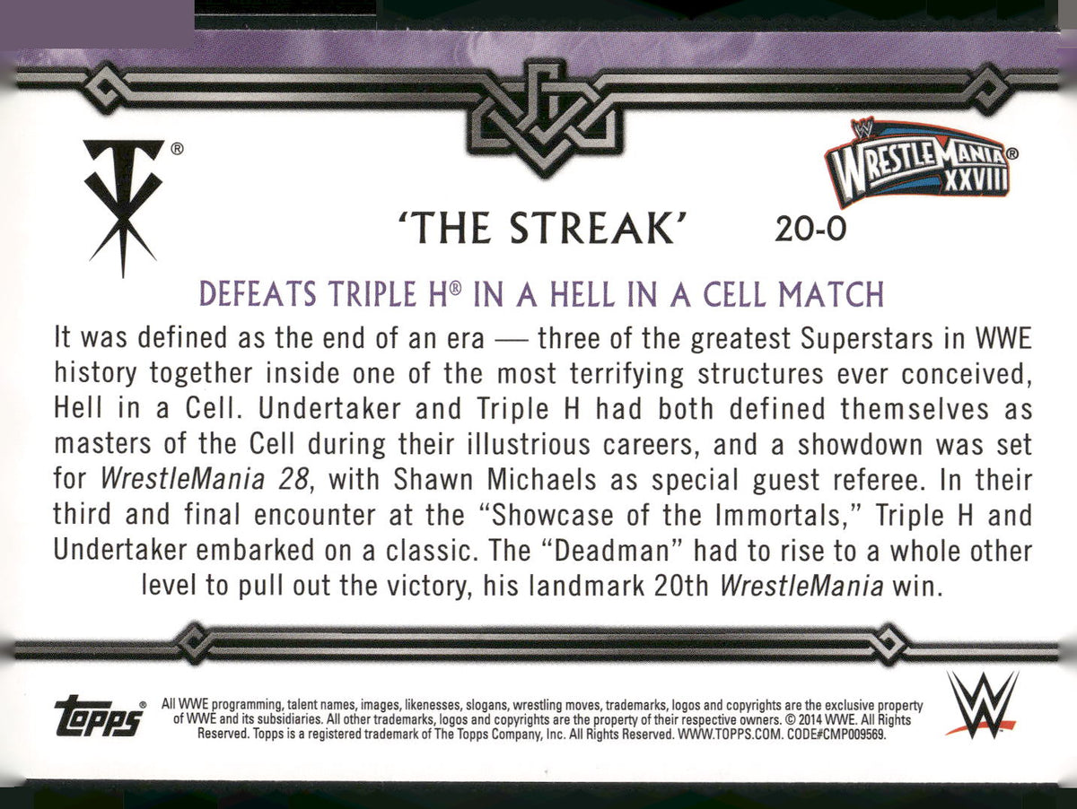 2014 Topps WWE Road to Wrestlemania #20-0 Undertaker Defeats Triple H