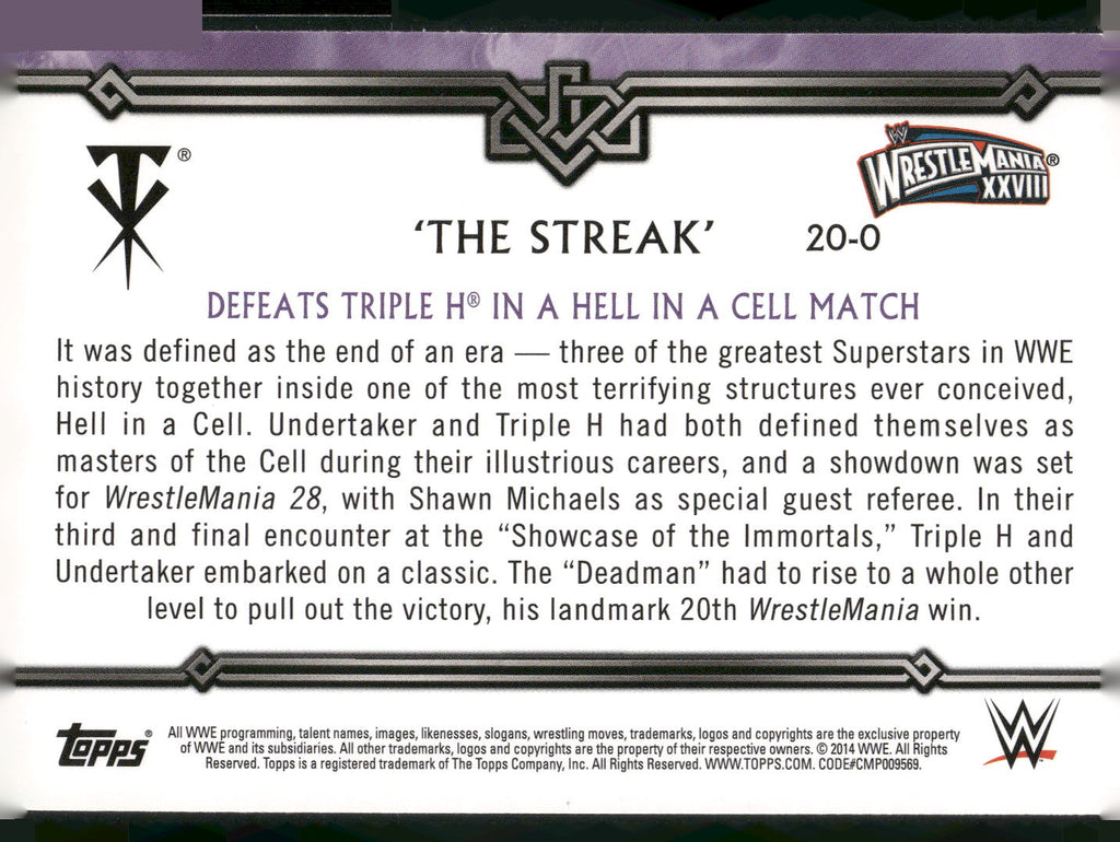 2014 Topps WWE Road to Wrestlemania #20-0 Undertaker Defeats Triple H