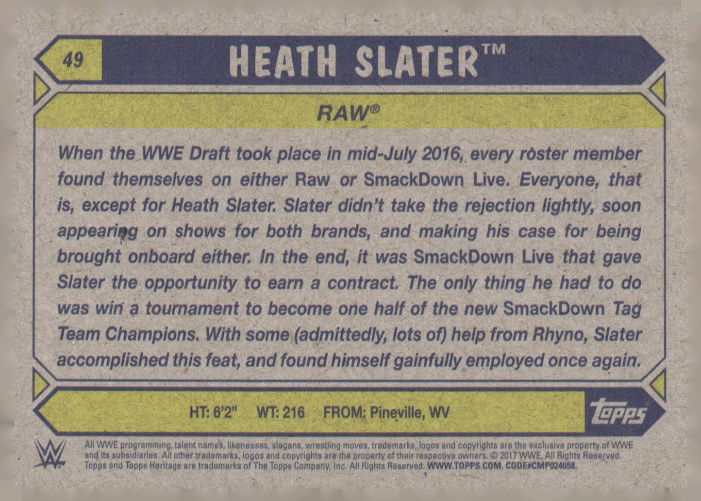 2017 Topps WWE Heritage #49 Heath Slater