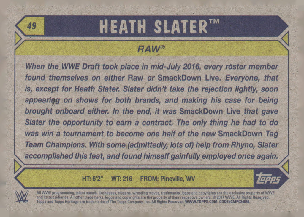 2017 Topps WWE Heritage #49 Heath Slater