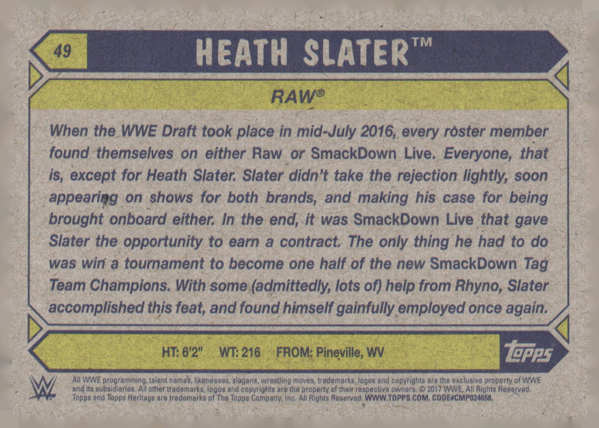 2017 Topps WWE Heritage #49 Heath Slater