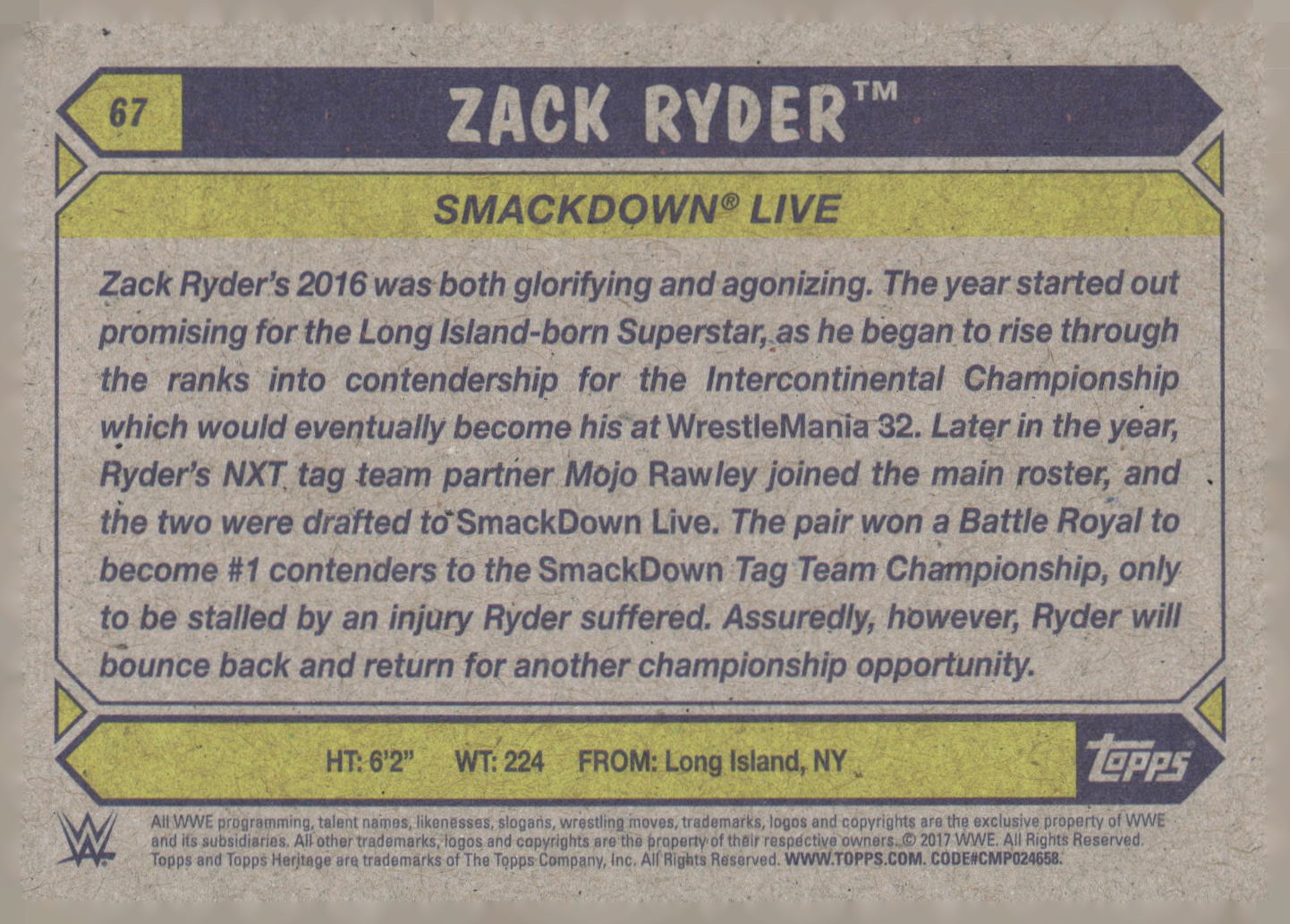 2017 Topps WWE Heritage #67 Zack Ryder