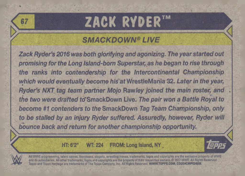 2017 Topps WWE Heritage #67 Zack Ryder