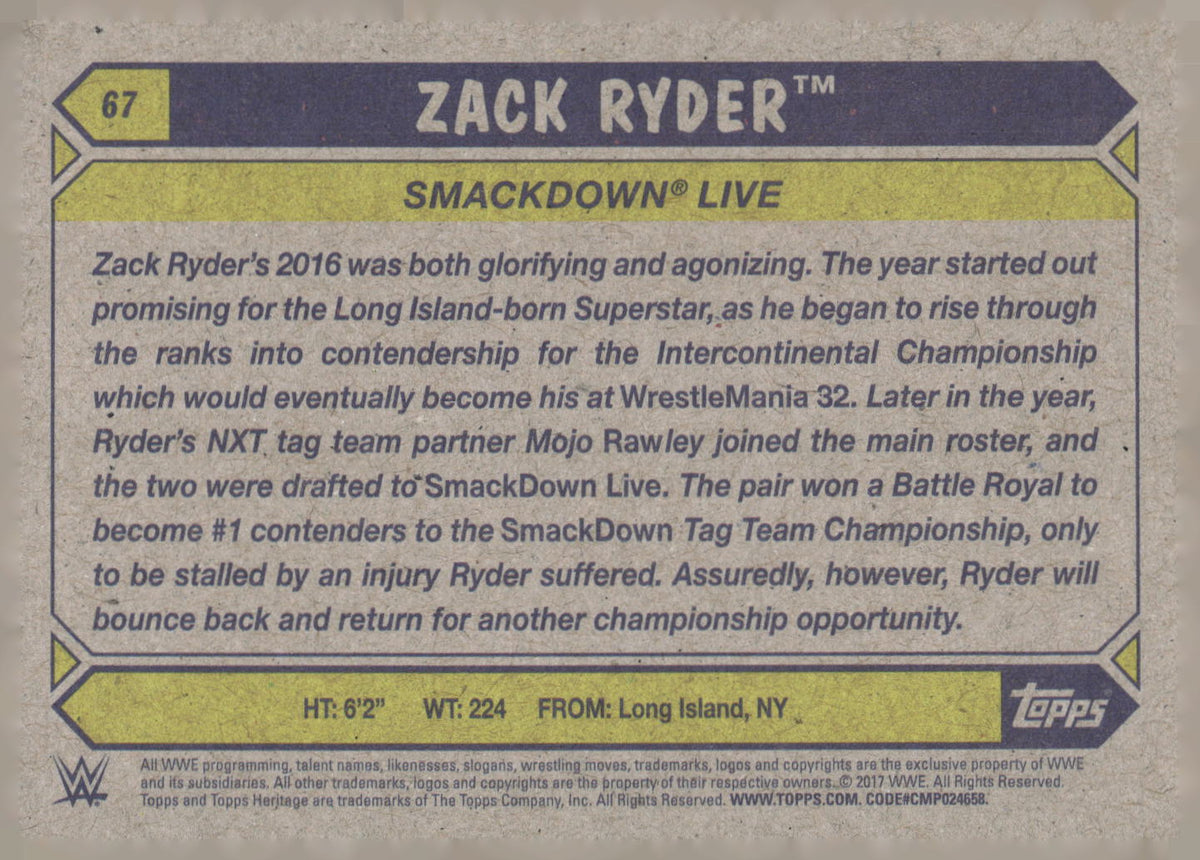 2017 Topps WWE Heritage #67 Zack Ryder