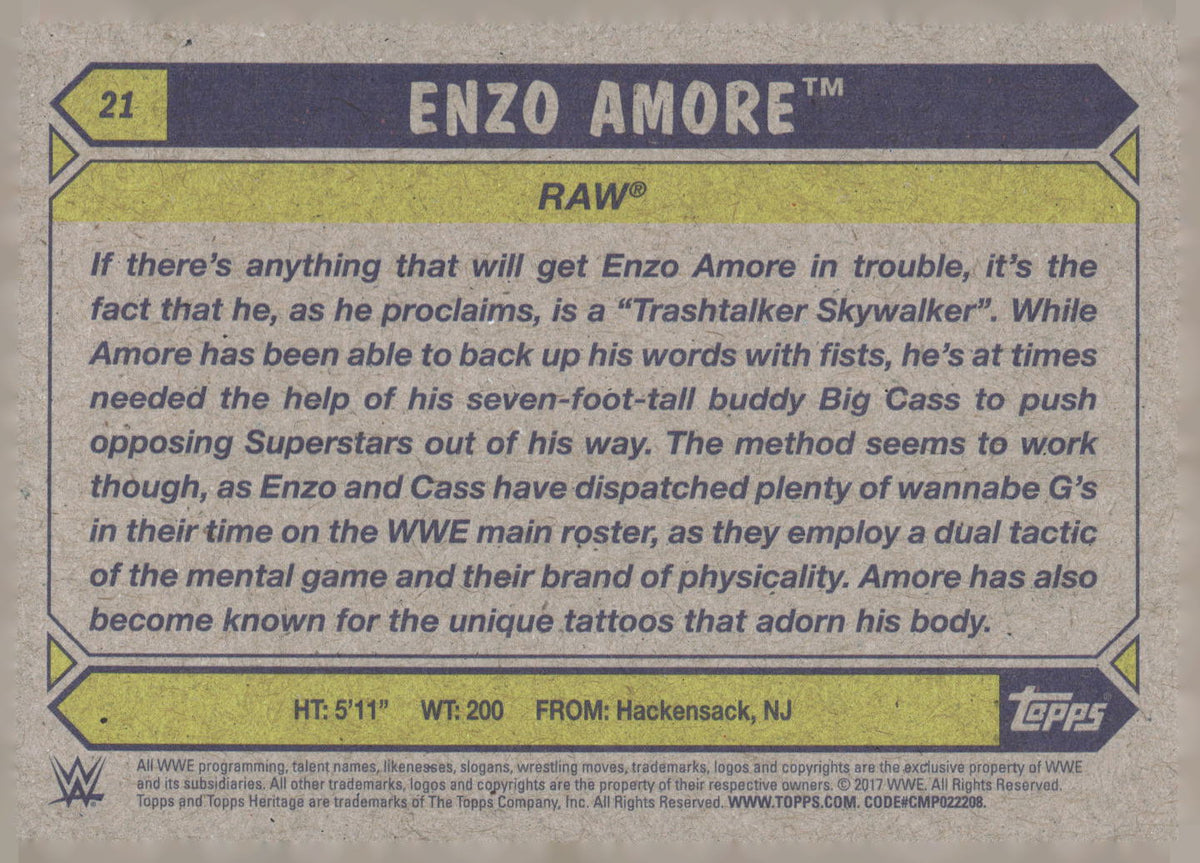 2017 Topps WWE Heritage #21 Enzo Amore