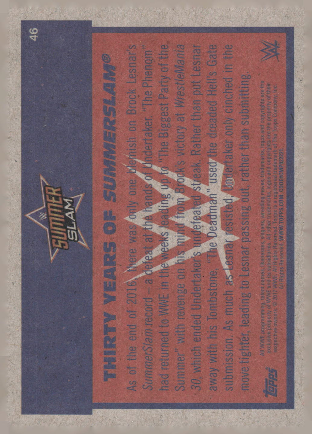 2017 Topps WWE Heritage #46 Undertaker Thirty Years of SummerSlam