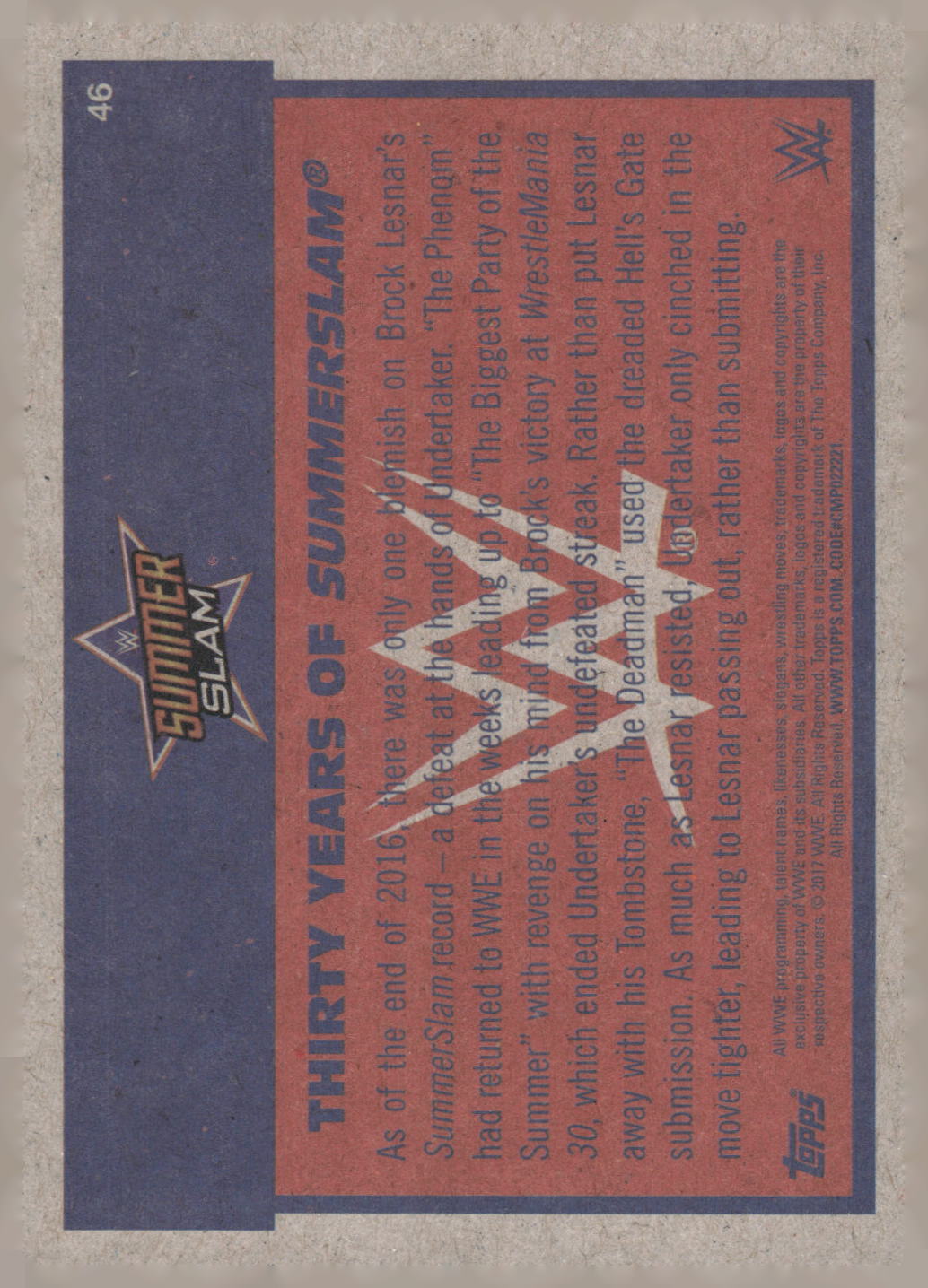 2017 Topps WWE Heritage #46 Undertaker Thirty Years of SummerSlam