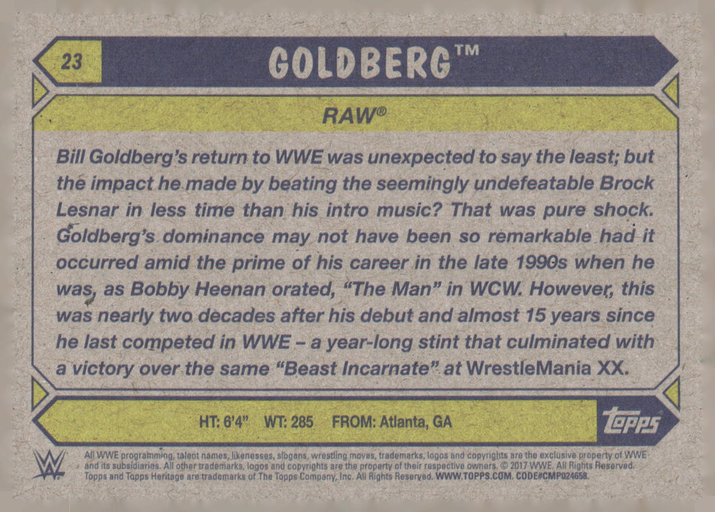 2017 Topps WWE Heritage #23 Goldberg