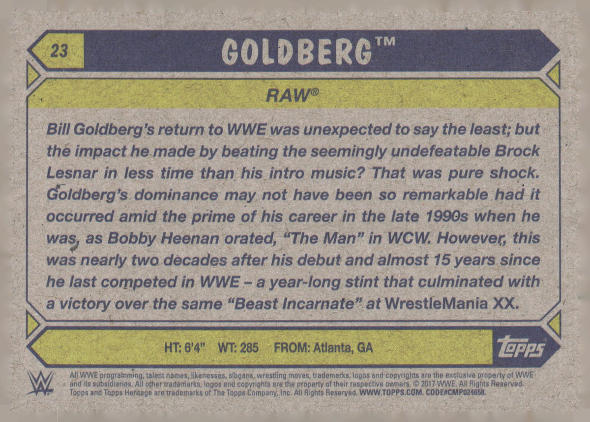 2017 Topps WWE Heritage #23 Goldberg