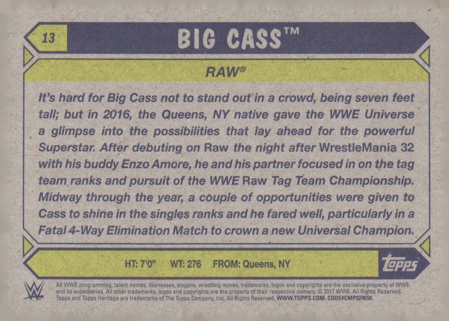 2017 Topps WWE Heritage #13 Big Cass