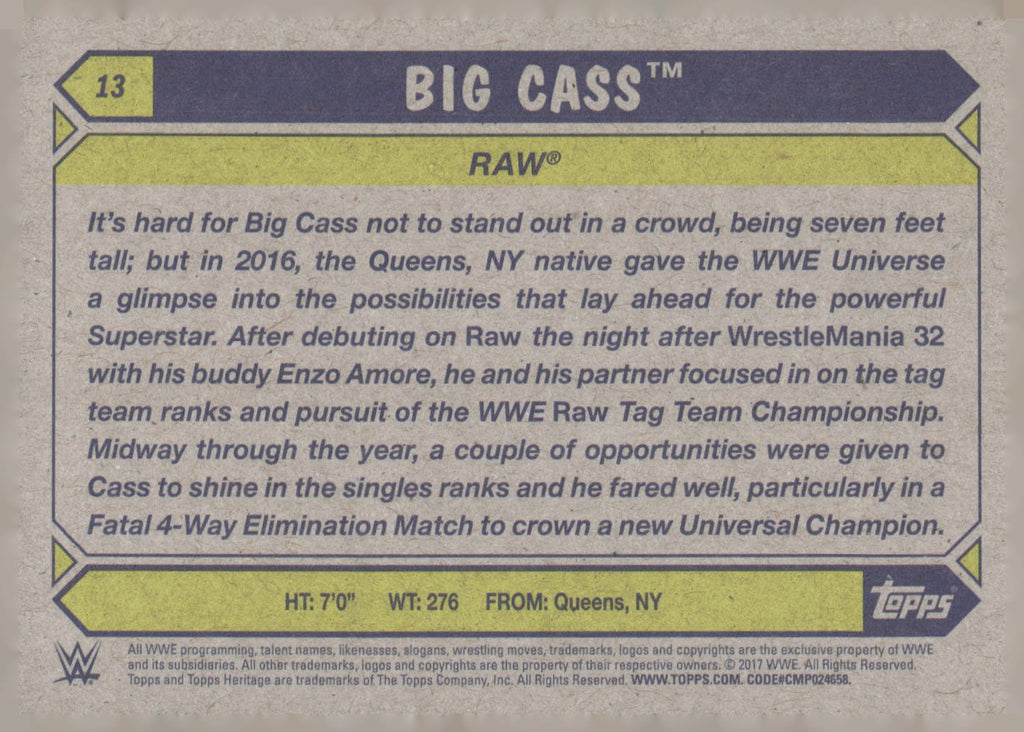 2017 Topps WWE Heritage #13 Big Cass