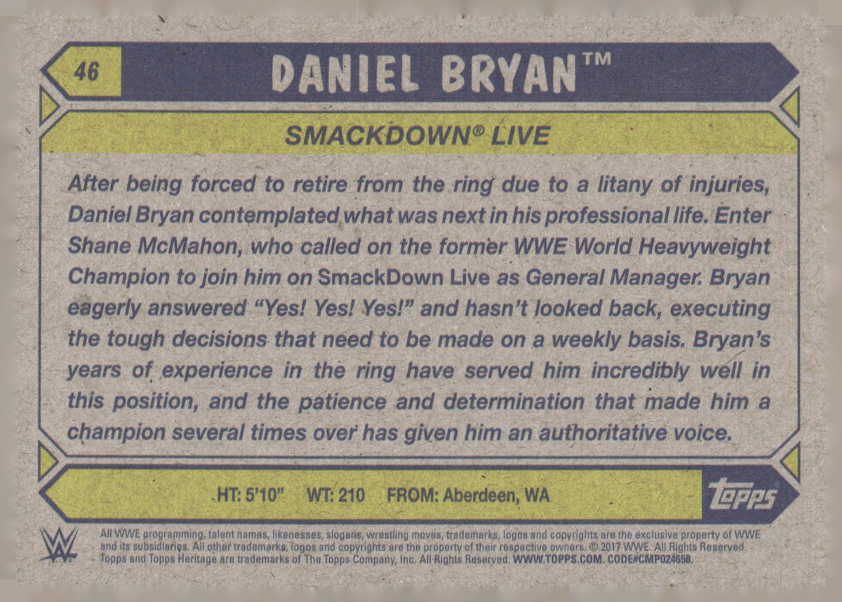 2017 Topps WWE Heritage #46 Daniel Bryan