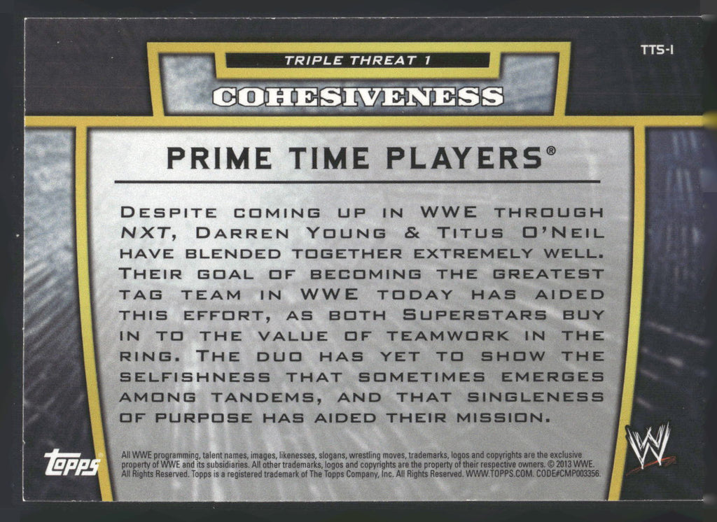 2013 Topps WWE #TT5-1 Prime Time Players Triple Threat Tier 1