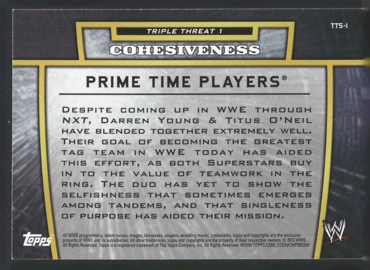 2013 Topps WWE #TT5-1 Prime Time Players Triple Threat Tier 1