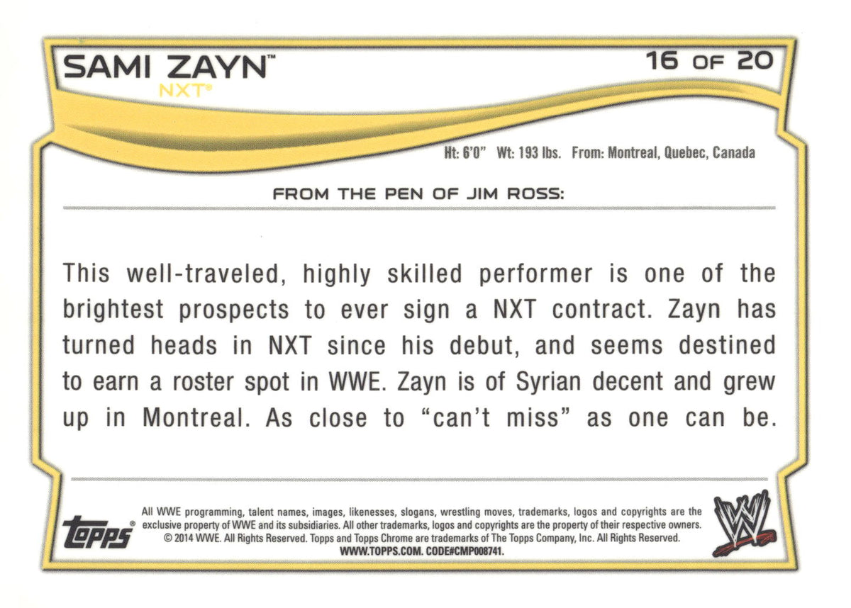 2014 Topps Chrome WWE #16 Sami Zayn NXT Prospects