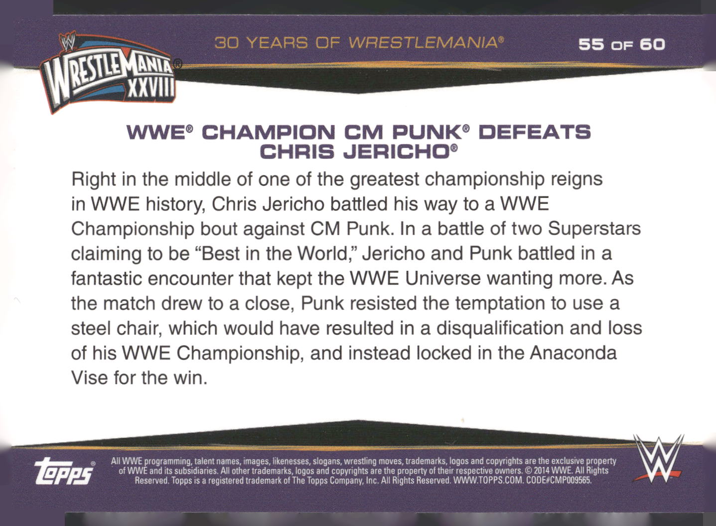 2014 Topps WWE Road to Wrestlemania #55 Chris Jericho 30 Years of Wrestlemania