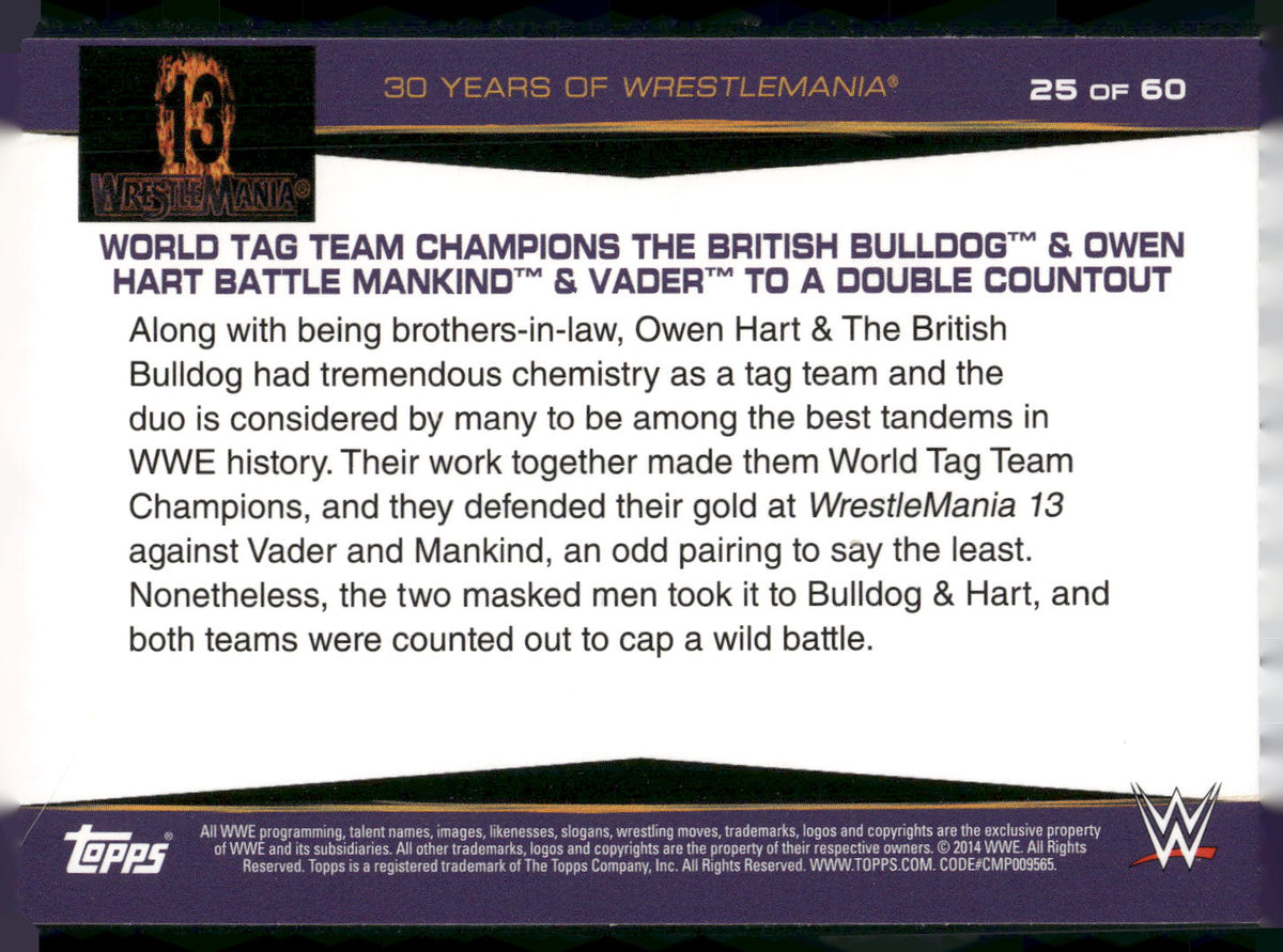 2014 Topps WWE #25 World Tag Team Champions The British Bulldog &amp; Owen Hart