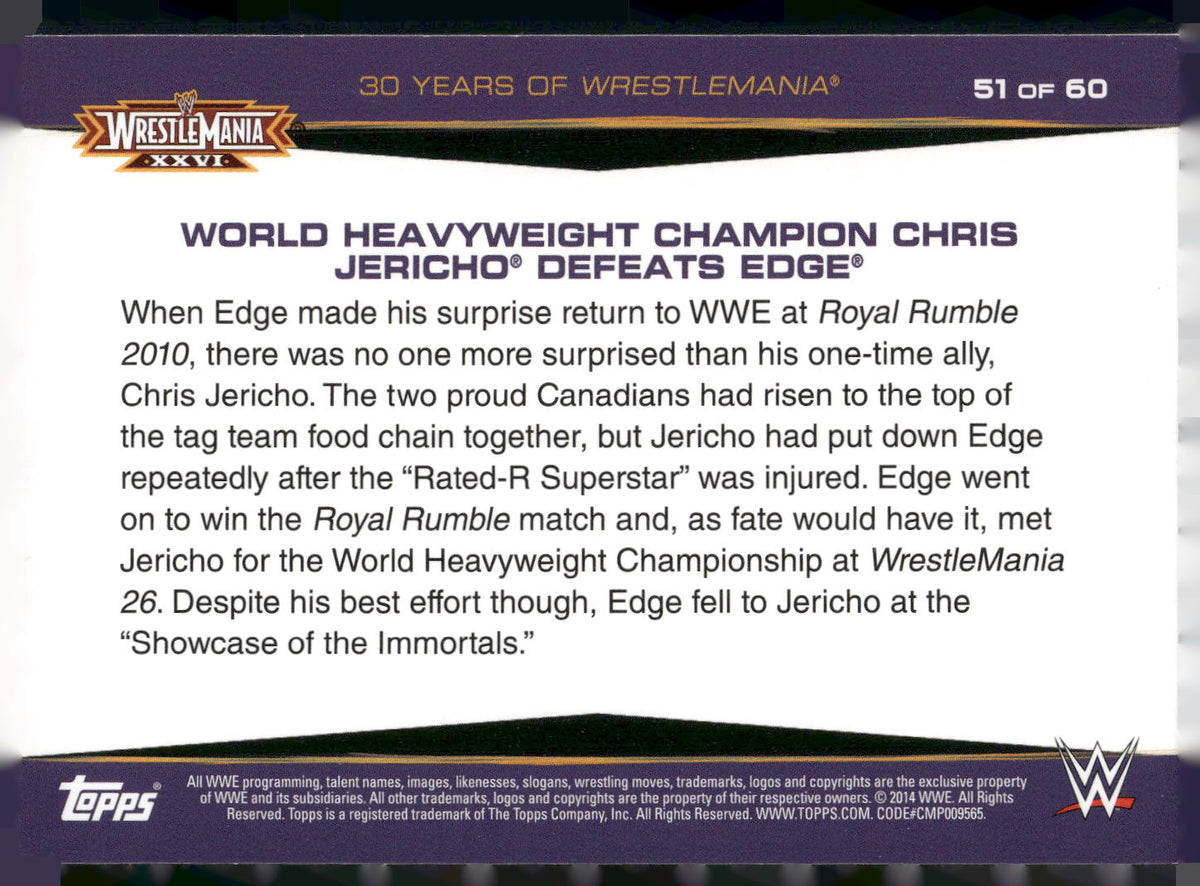 2014 Topps WWE #51 World Heavyweight Champion Chris Jericho Defeats Edge