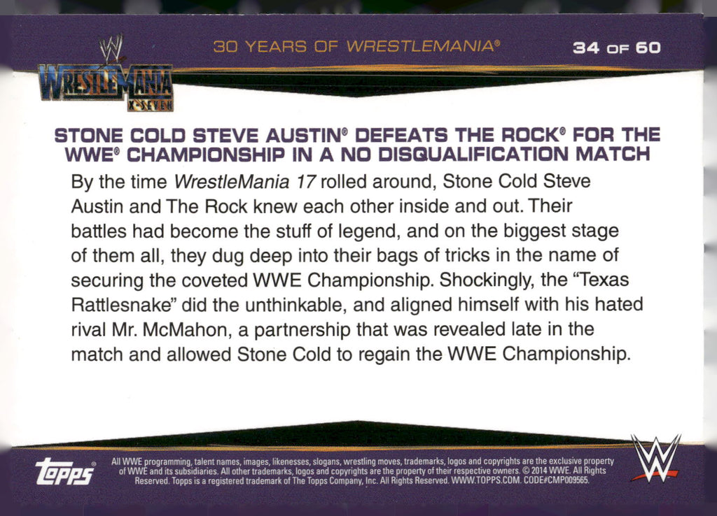 2014 Topps WWE Road to Wrestlemania #34 Stone Cold Steve Austin Defeats The Rock