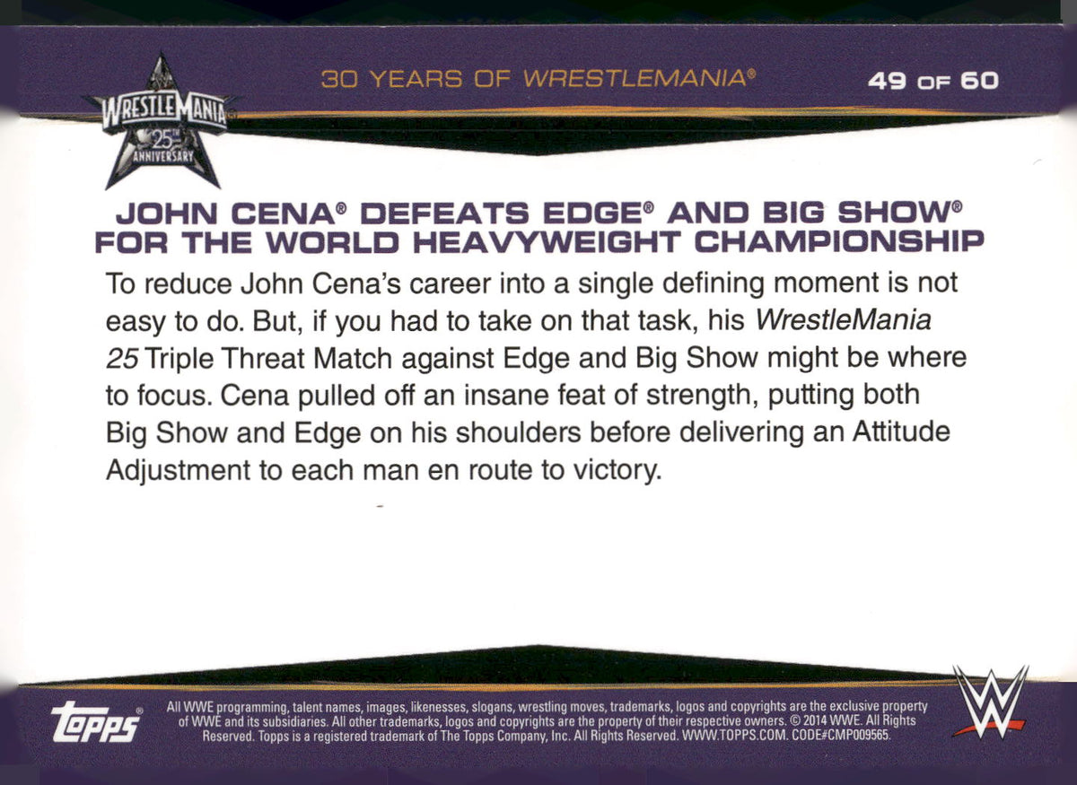 2014 Topps WWE Road to Wrestlemania #49 John Cena Defeats Edge and Big Show