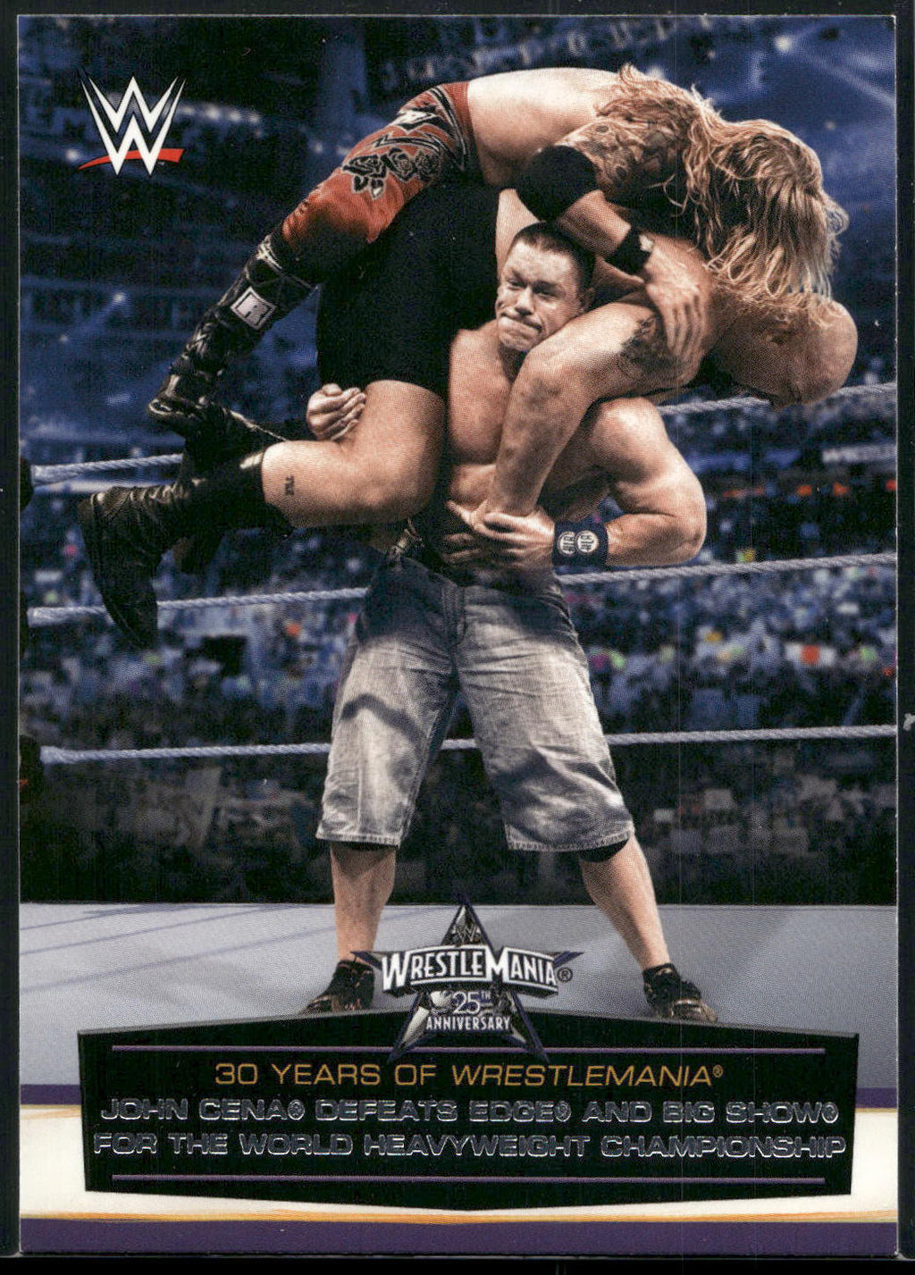 2014 Topps WWE Road to Wrestlemania #49 John Cena Defeats Edge and Big Show