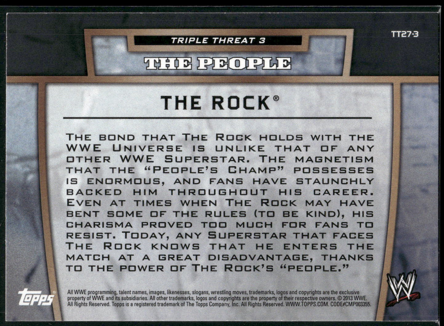 2013 Topps WWE #TT27-3 The Rock Triple Threat Tier 3