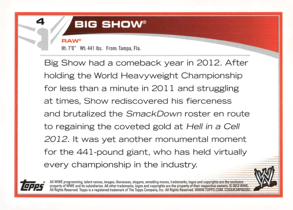 2013 Topps WWE #4 Big Show