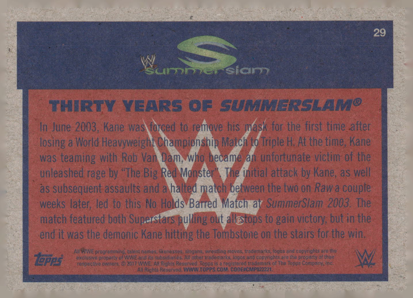 2017 Topps WWE Heritage #29 Kane Thirty Years of SummerSlam