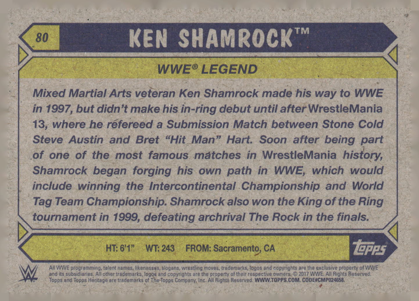 2017 Topps WWE Heritage #80 Ken Shamrock