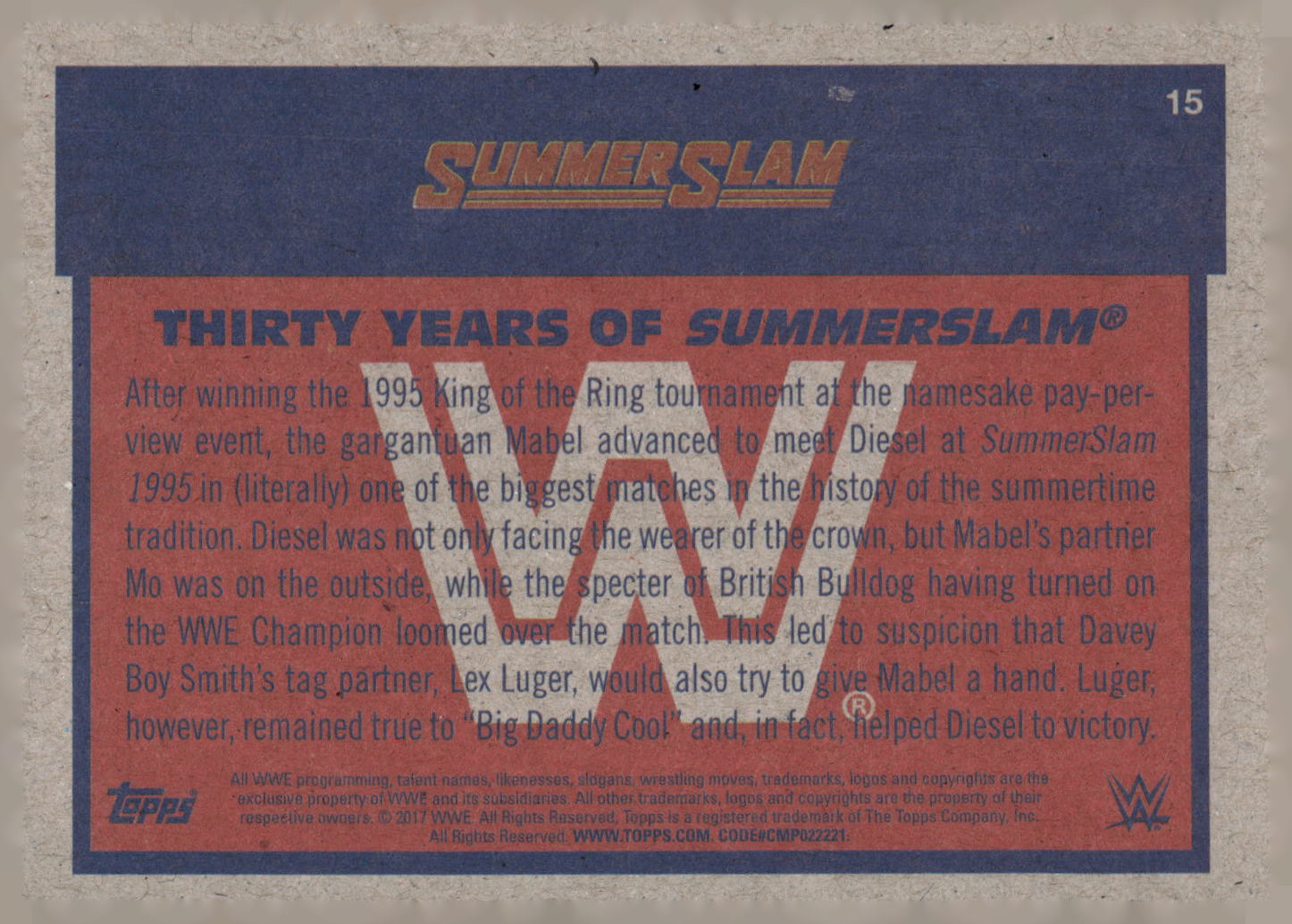 2017 Topps WWE Heritage #15 Diesel Thirty Years of SummerSlam