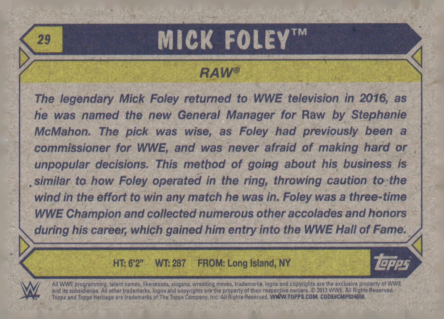 2017 Topps WWE Heritage #29 Mick Foley