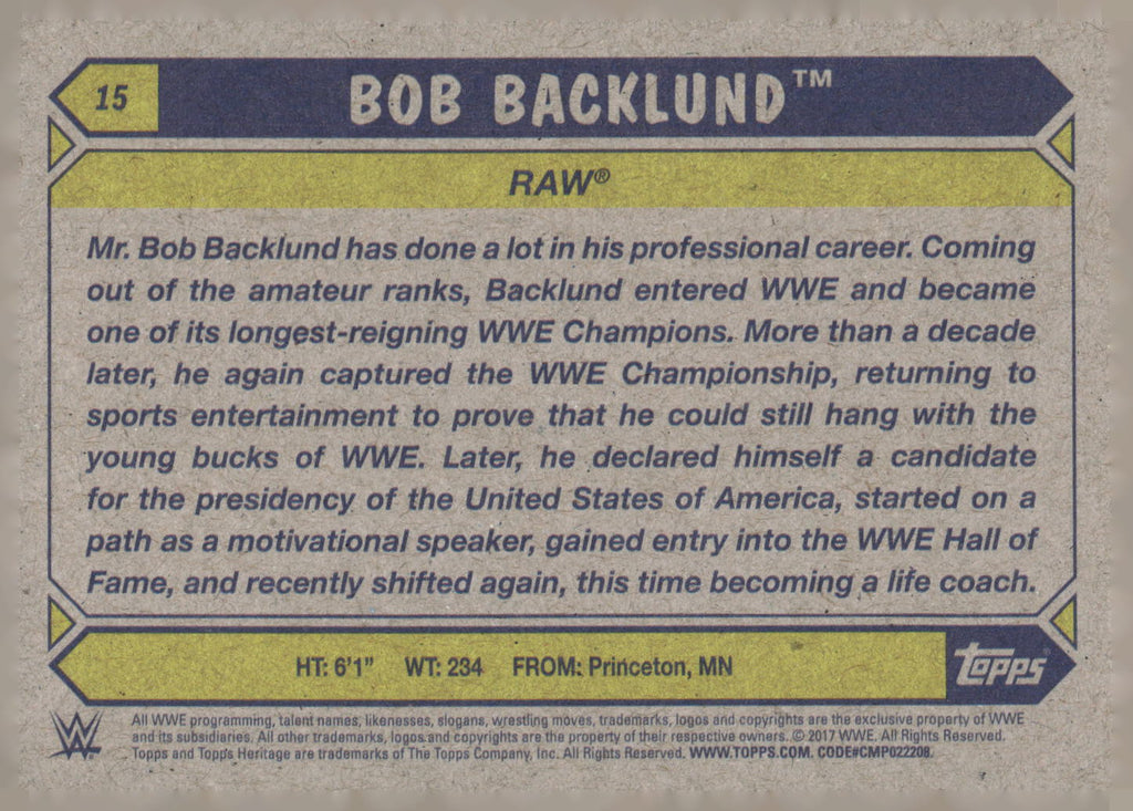 2017 Topps WWE Heritage #15 Bob Backlund