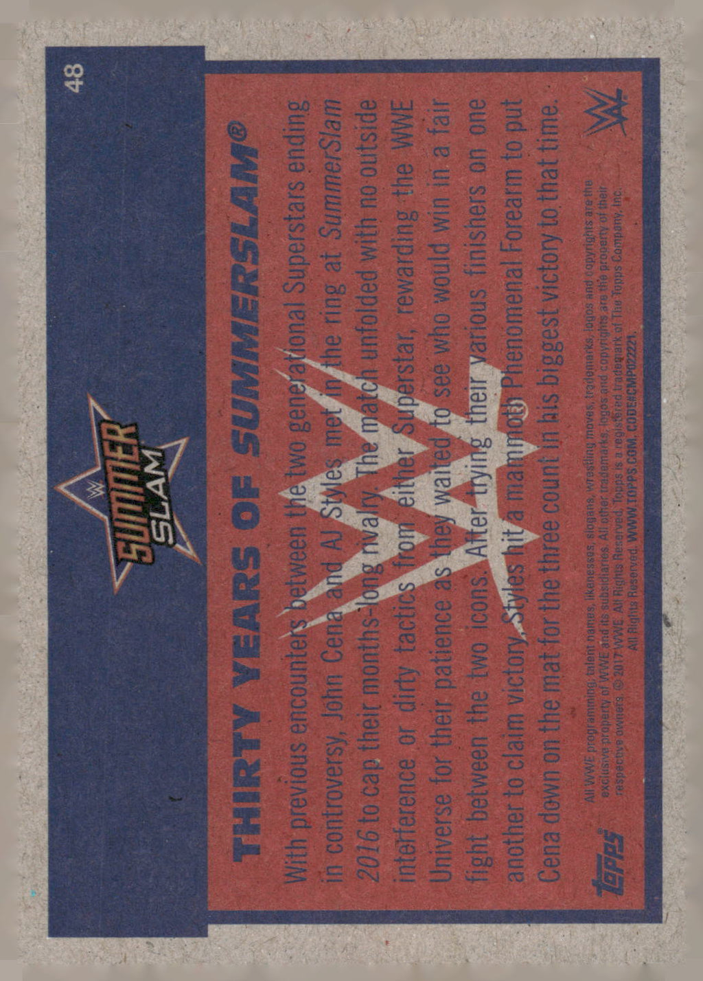 2017 Topps WWE Heritage #48 AJ Styles Thirty Years of SummerSlam