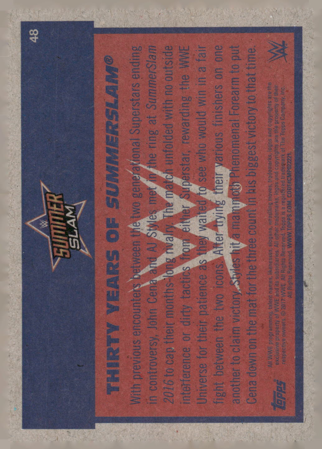 2017 Topps WWE Heritage #48 AJ Styles Thirty Years of SummerSlam