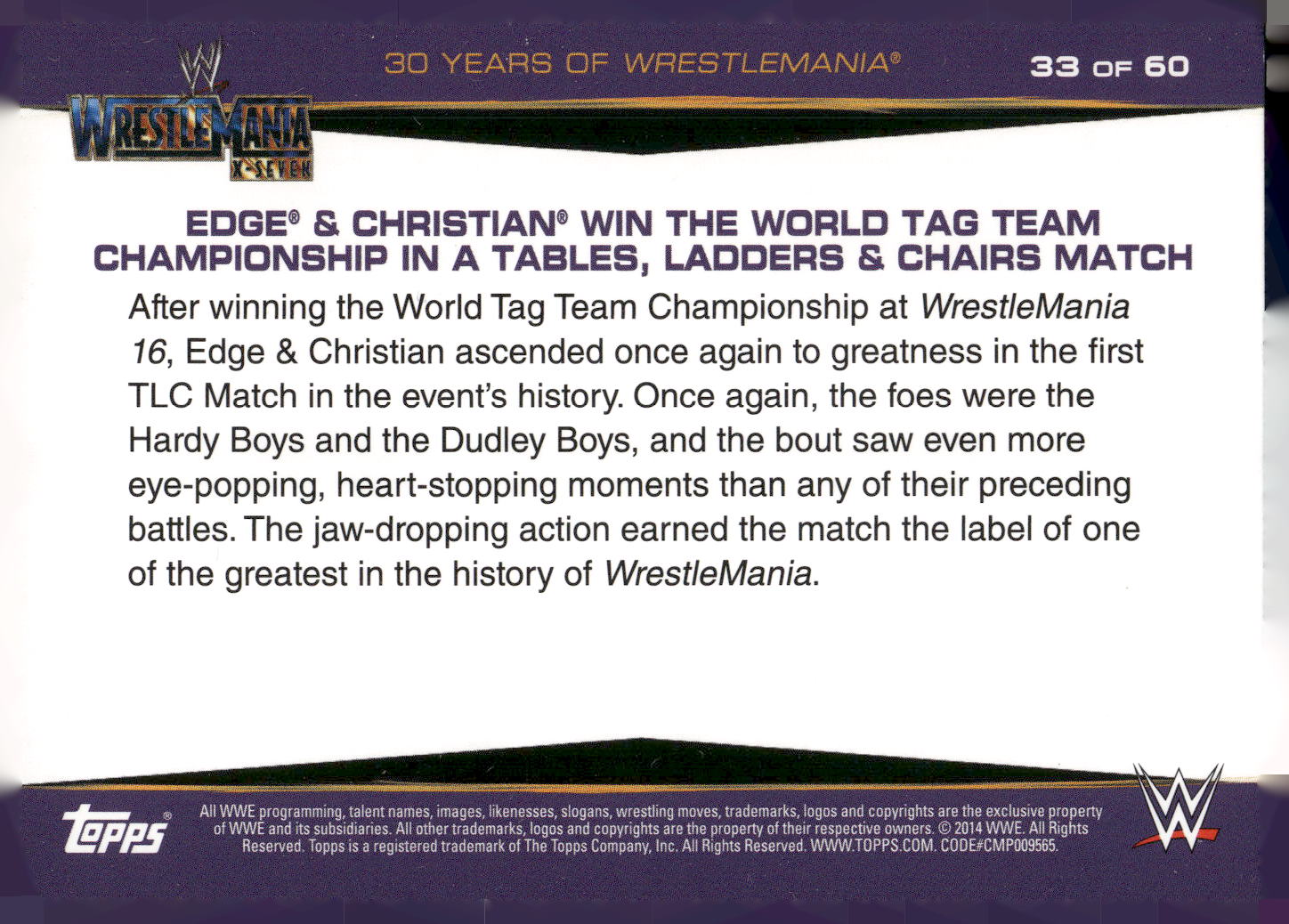 2014 Topps WWE Road to Wrestlemania #33 Edge &amp; Christian