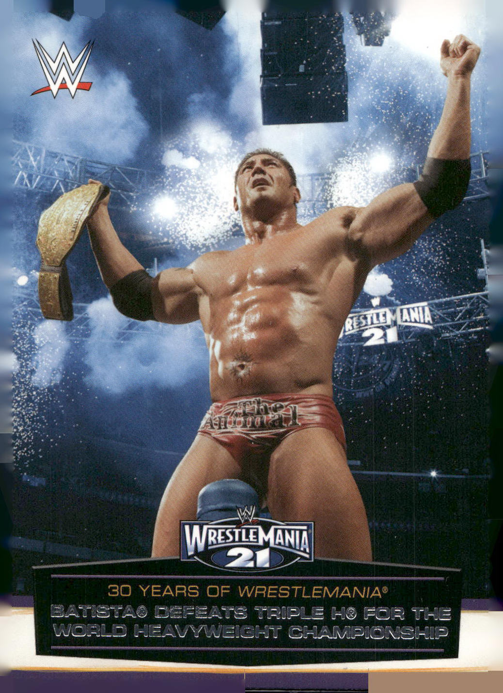 2014 Topps WWE Road to Wrestlemania #42 Batista Defeats Triple H