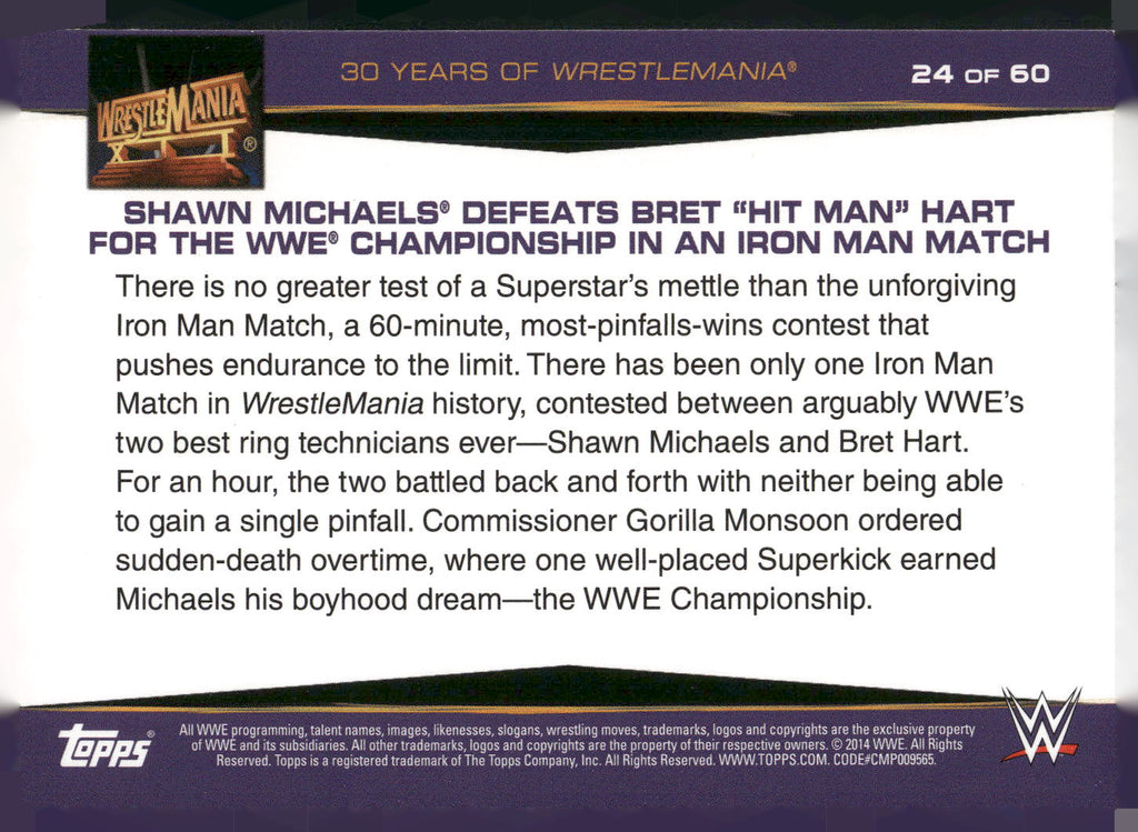 2014 Topps WWE Road to 24 Shawn Michaels Defeats Bret "Hit Man" Hart