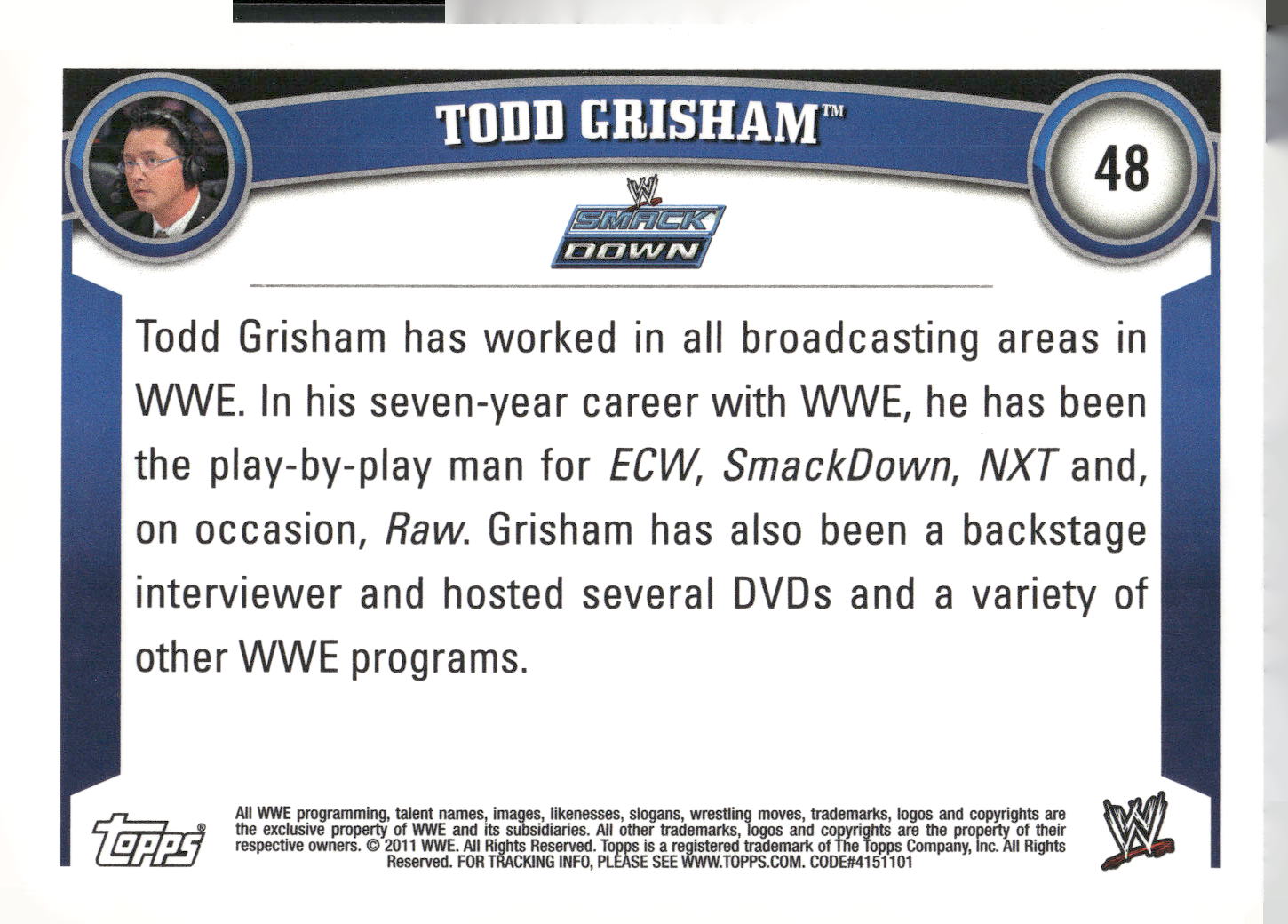 2011 Topps WWE #48 Todd Grisham