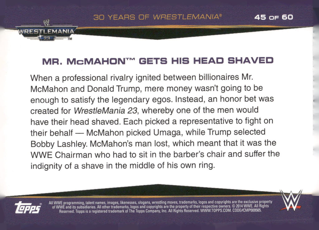 2014 Topps WWE Road to Wrestlemania #45 Mr. McMahon Gets His Head Shaved