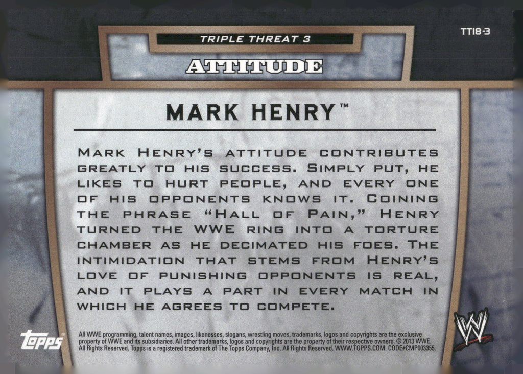 2013 Topps WWE #TT18-3 Mark Henry Triple Threat Tier 3