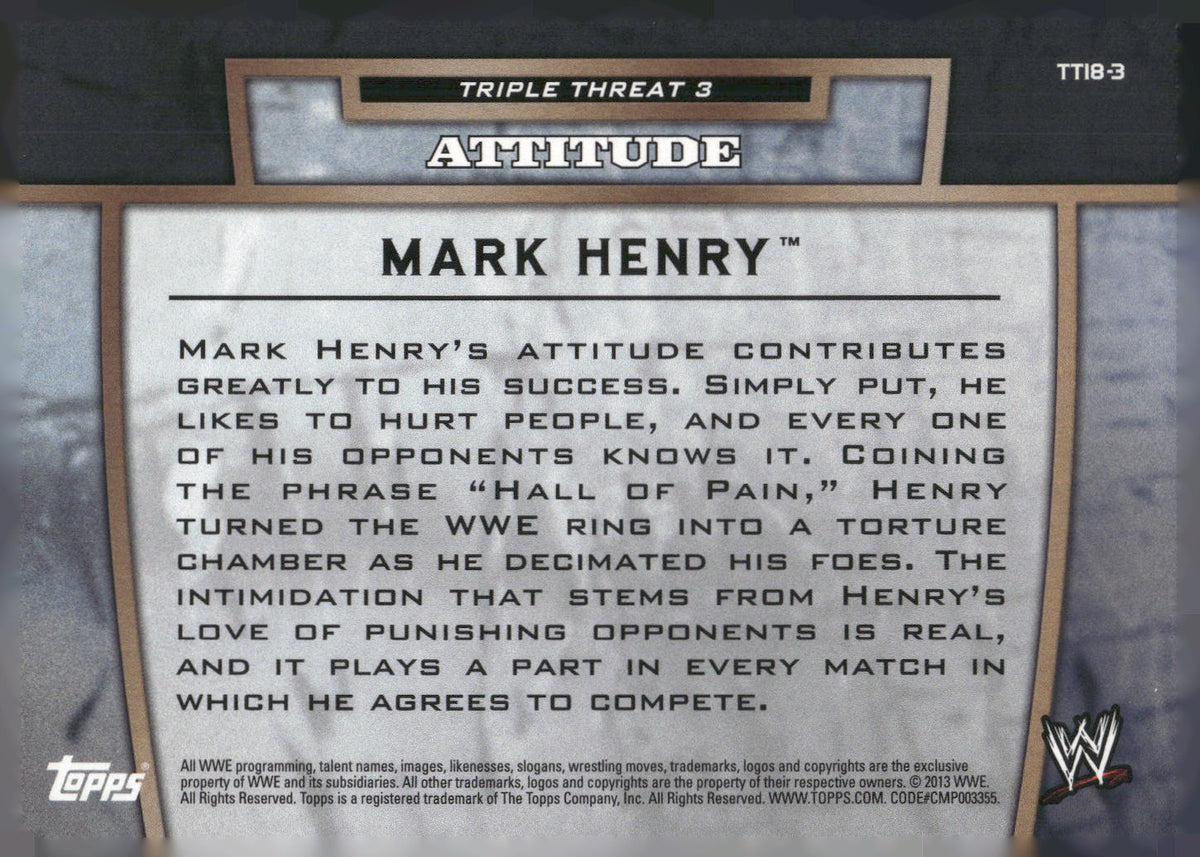 2013 Topps WWE #TT18-3 Mark Henry Triple Threat Tier 3