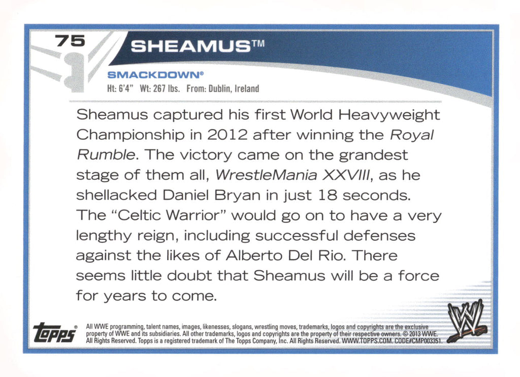 2013 Topps WWE #75 Sheamus