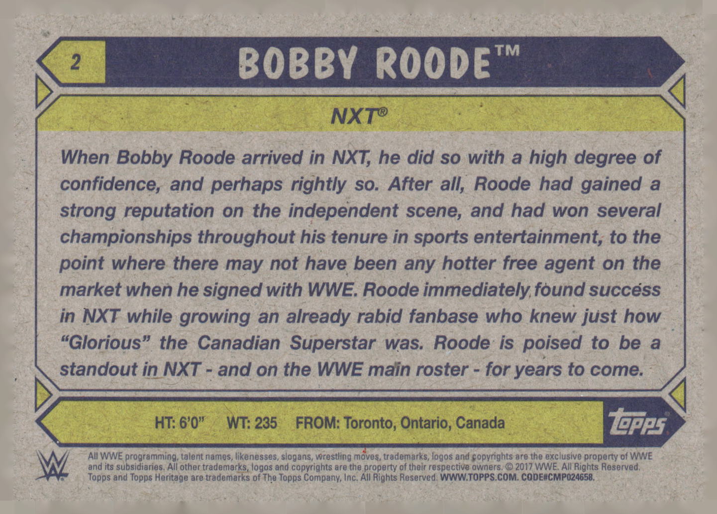 2017 Topps WWE Heritage #2 Bobby Roode