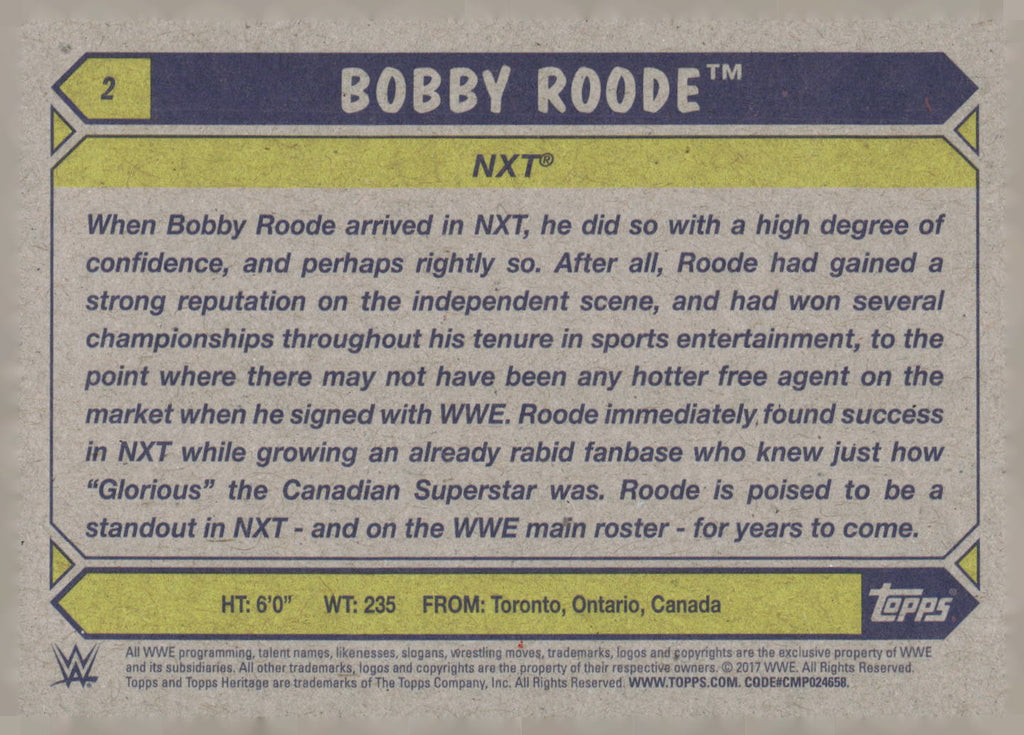 2017 Topps WWE Heritage #2 Bobby Roode