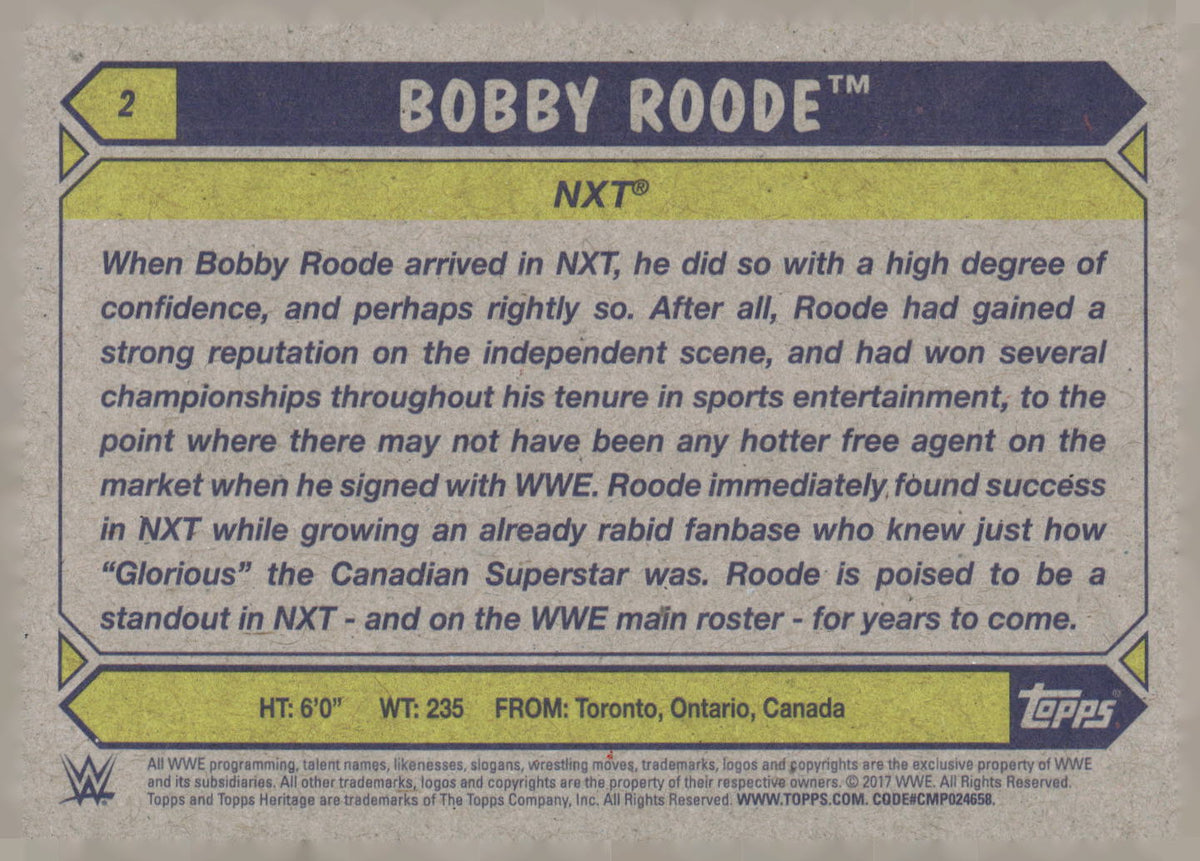 2017 Topps WWE Heritage #2 Bobby Roode